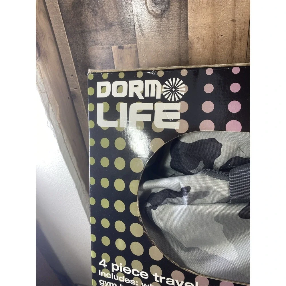 Dorm Life 4-Piece Travel Set Gray Camo Wheeled Duffel Backpack Gym Laundry Bag